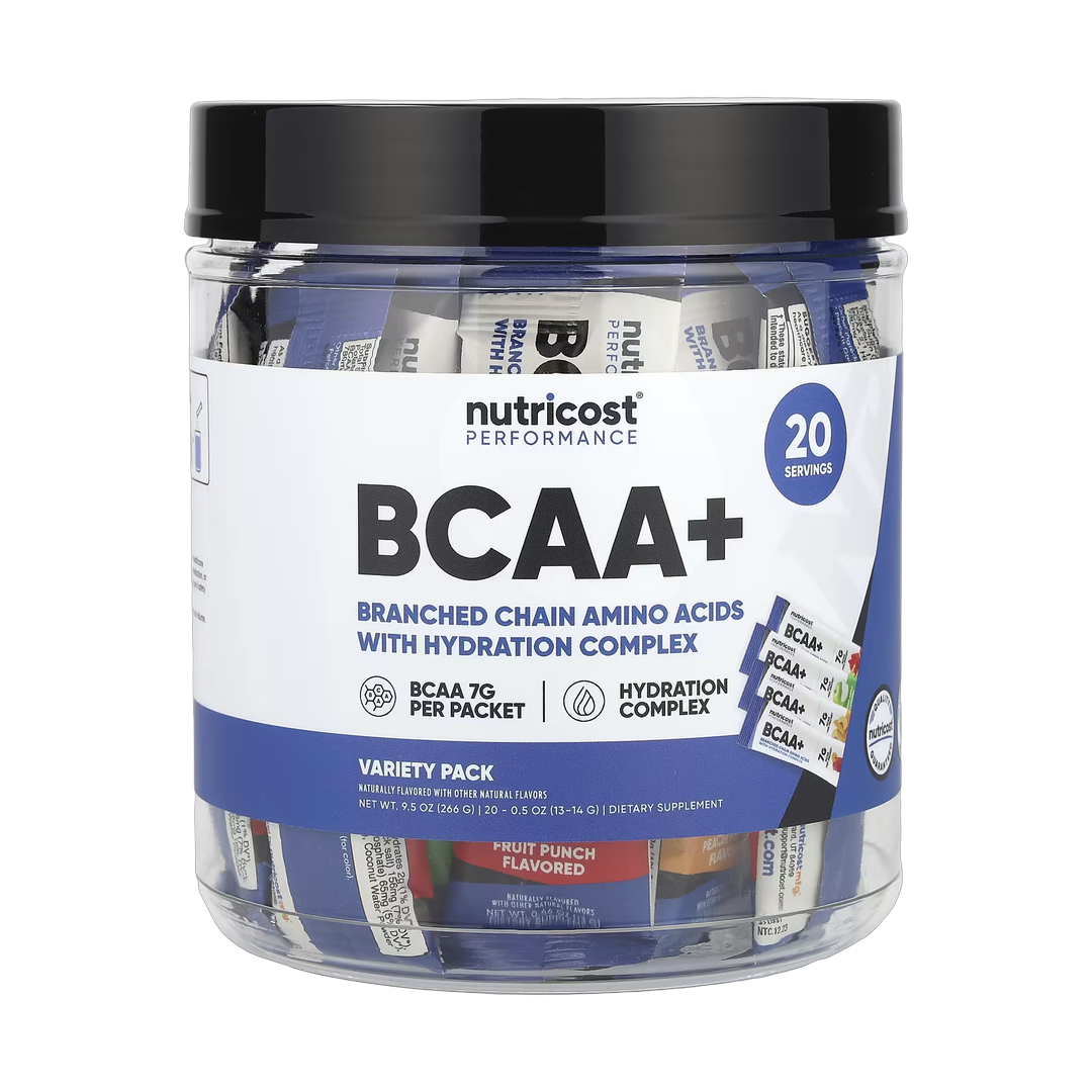 Nutricost, Performance, BCAA +, Variety Pack, 20 Packets, 0.5 oz (13-14 g) Each front packaging view