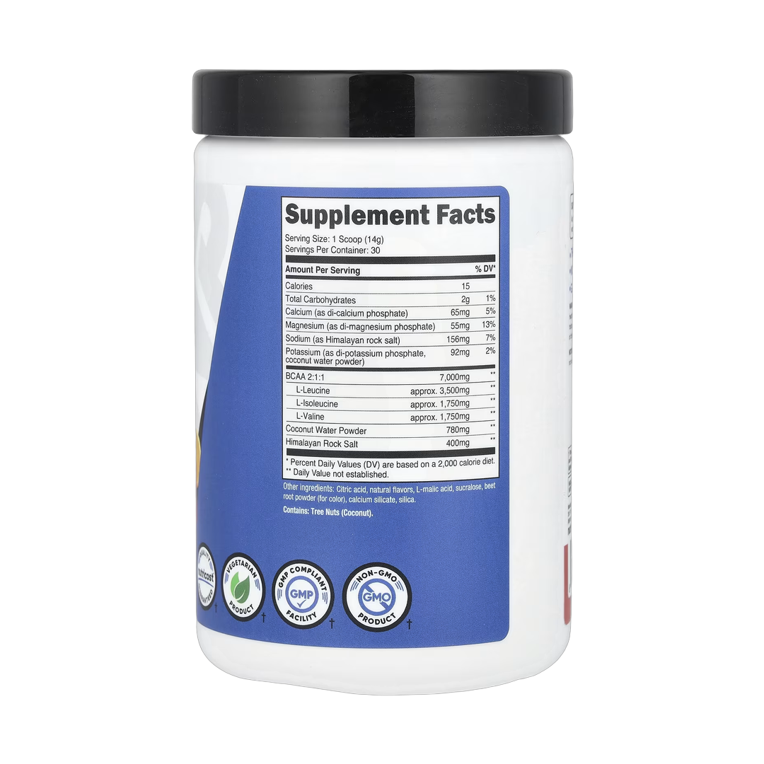 Nutricost, Performance, BCAA+, Raspberry Lemonade, 15.4 oz, 432 g back packaging view
