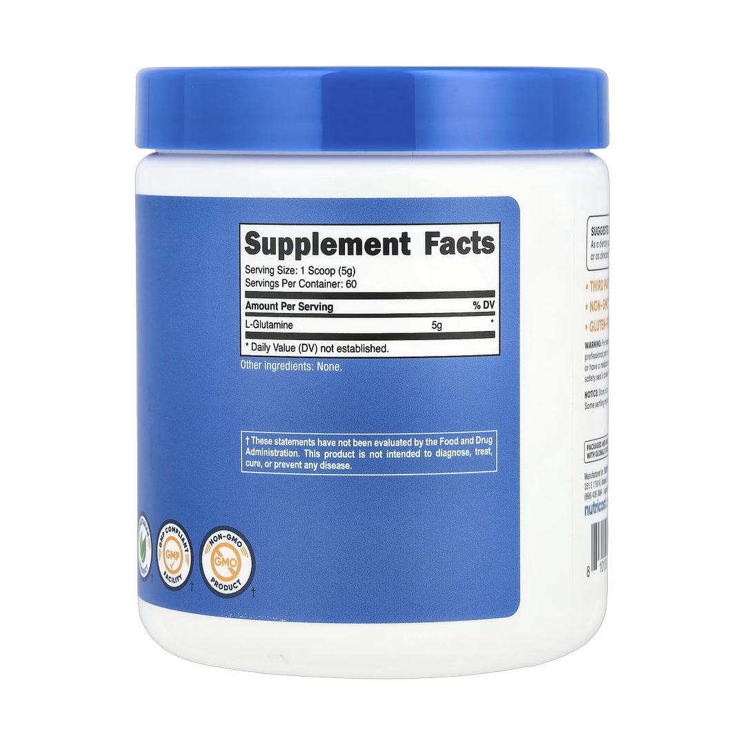 Nutricost, L-Glutamine, Unflavored, 10.7 oz, 300 g back packaging view