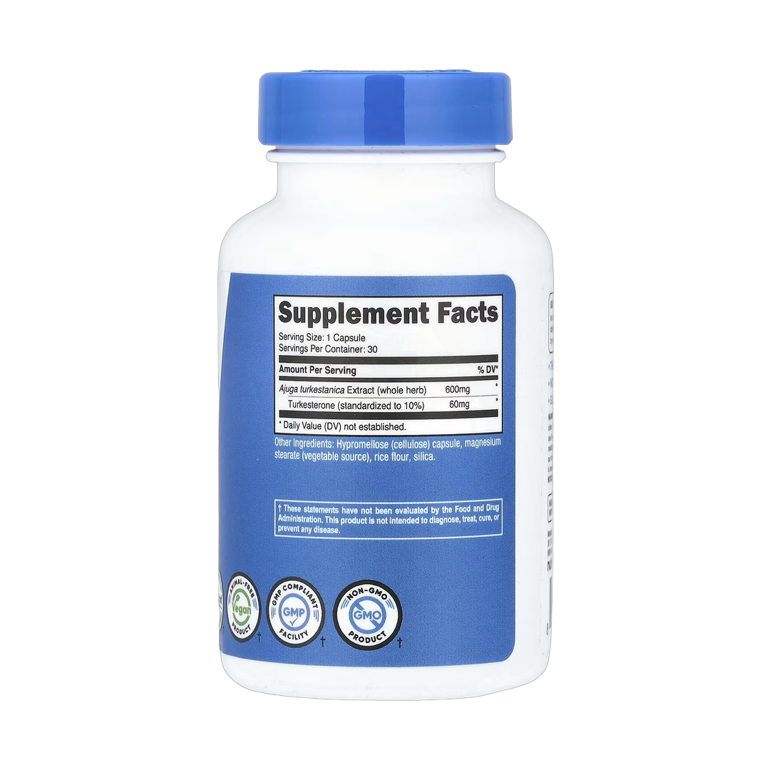 Nutricost, Performance, Turkesterone, 30 Capsules back packaging view