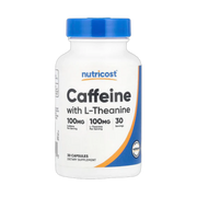 Nutricost, Caffeine + Theanine Capsules, 100 Mg, 30 Capsules front packaging view