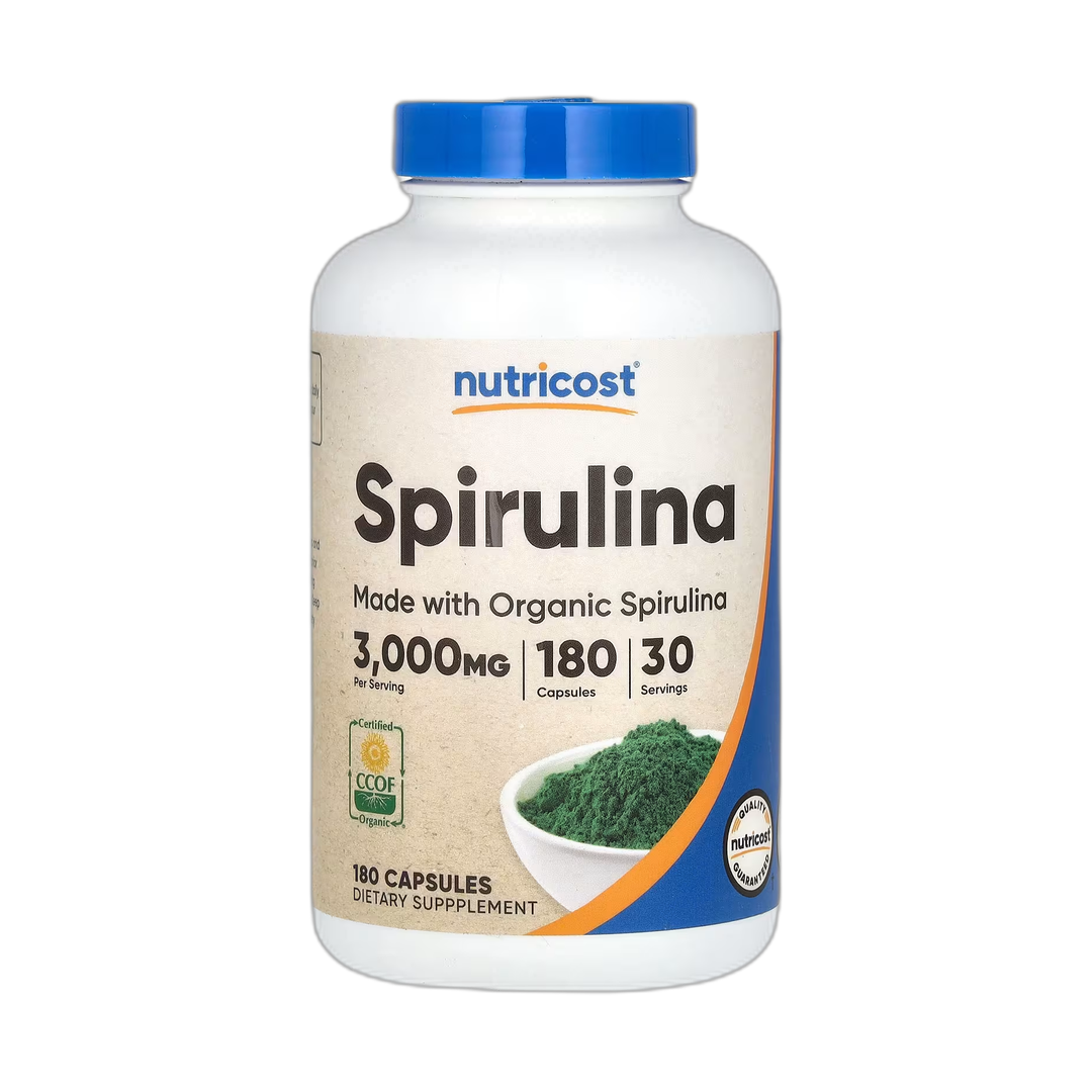 Nutricost, Spirulina, 180 Capsules front packaging view