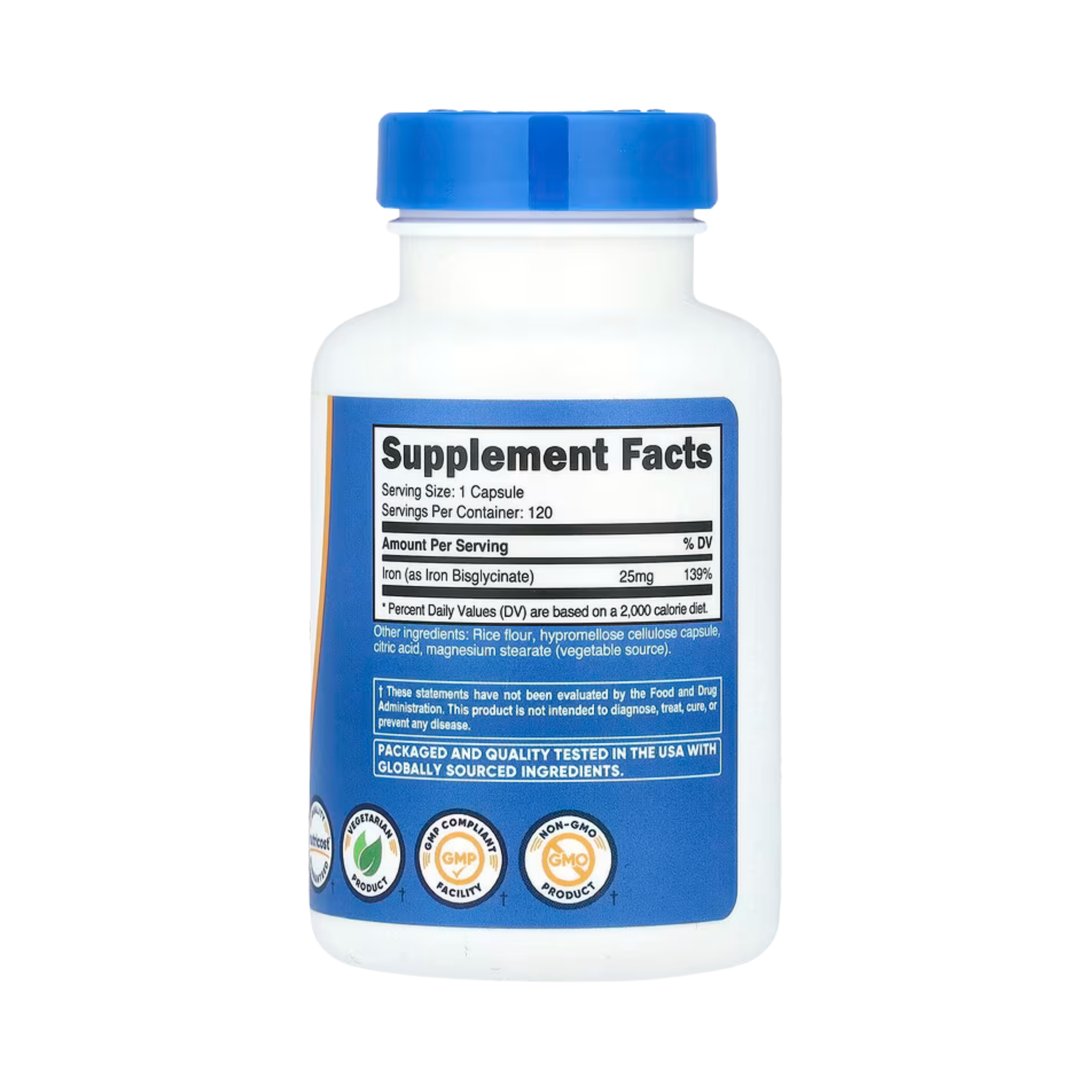 Nutricost, Iron, 25 mg , 120 Capsules back packaging view