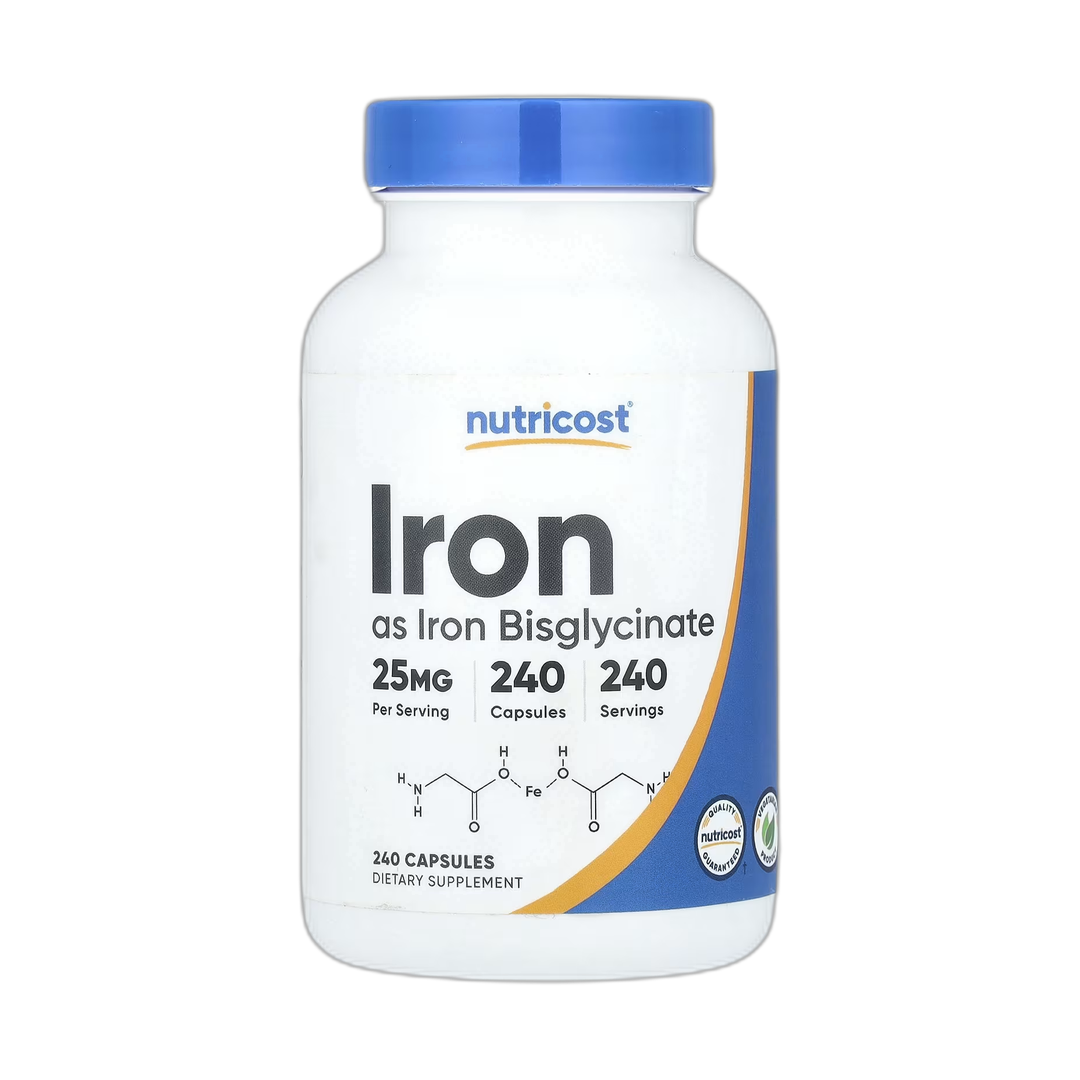 Nutricost, Iron, 25 mg , 240 Capsules front packaging view