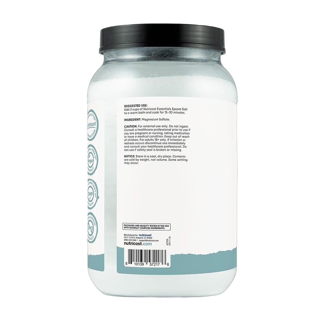 Nutricost, Essentials, Epsom Salt, 8 lb, 3,628 g back packaging view