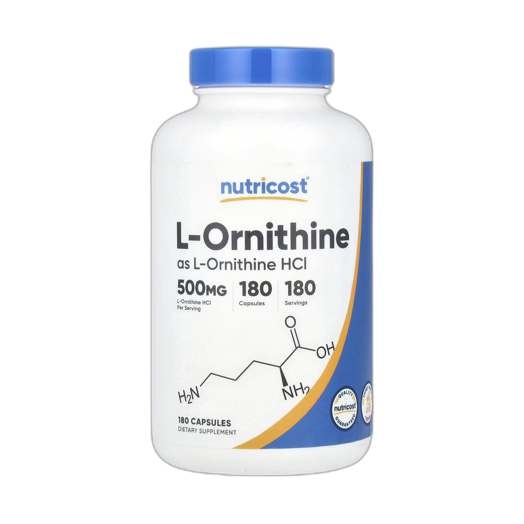 Nutricost, L-Ornithine, 500 mg, 180 Capsules front packaging view