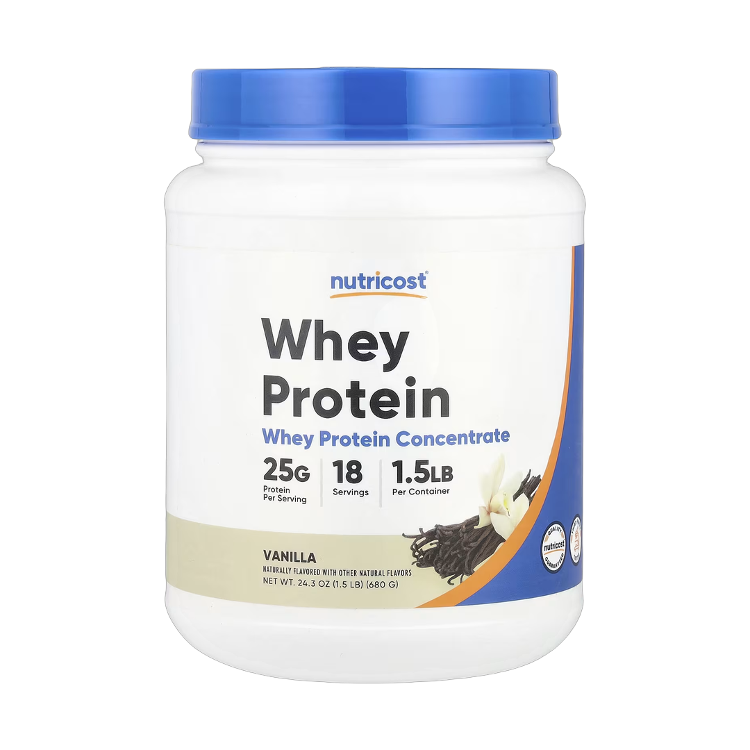 Nutricost, Whey Protein Concentrate, Vanilla, 1.5 lb, 680 g front packaging view