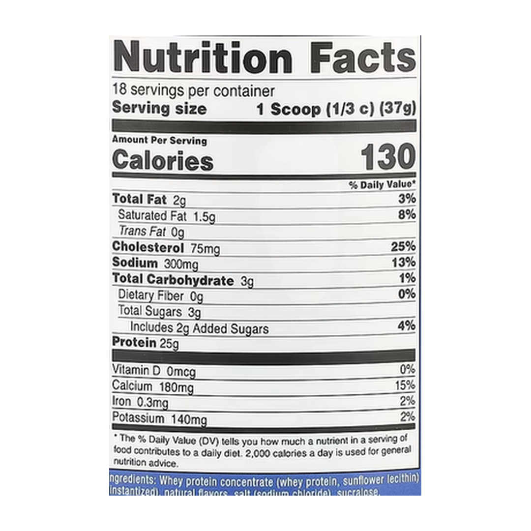 Nutricost, Whey Protein Concentrate, Vanilla, 1.5 lb, 680 g supplement facts label showing ingredients, vitamins, minerals, and serving information