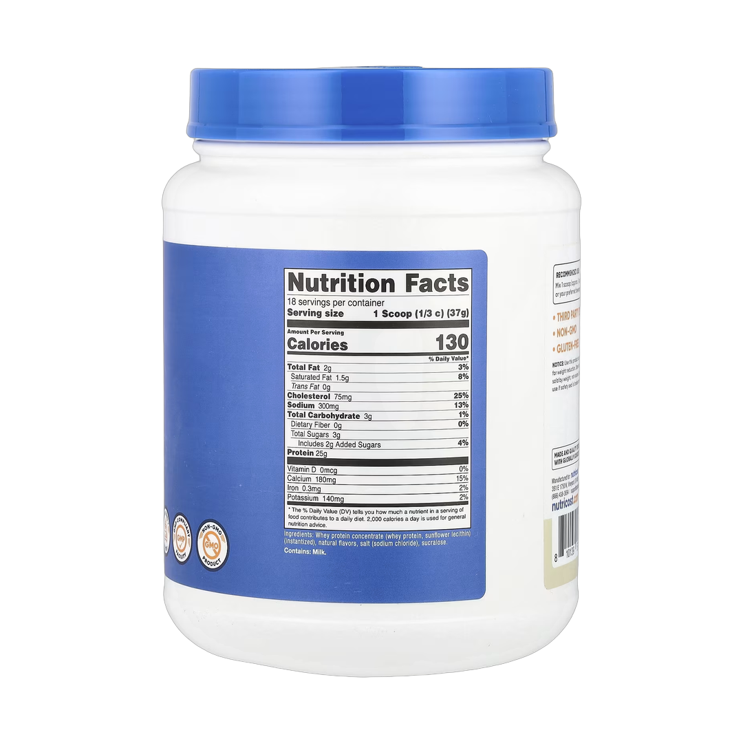 Nutricost, Whey Protein Concentrate, Vanilla, 1.5 lb, 680 g back packaging view