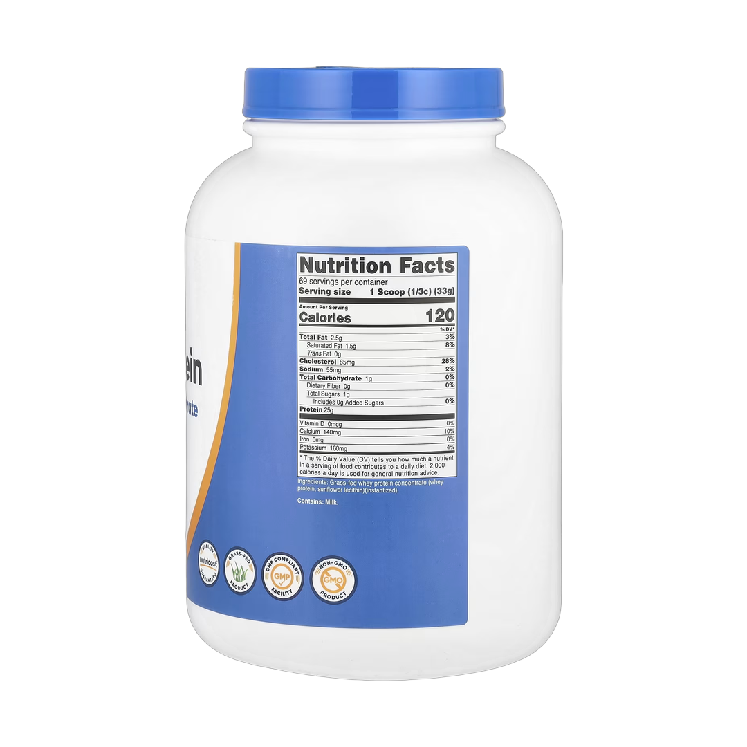 Nutricost, Grass-Fed Whey Protein Concentrate, Unflavored, 5 lb, 2,268 g back packaging view