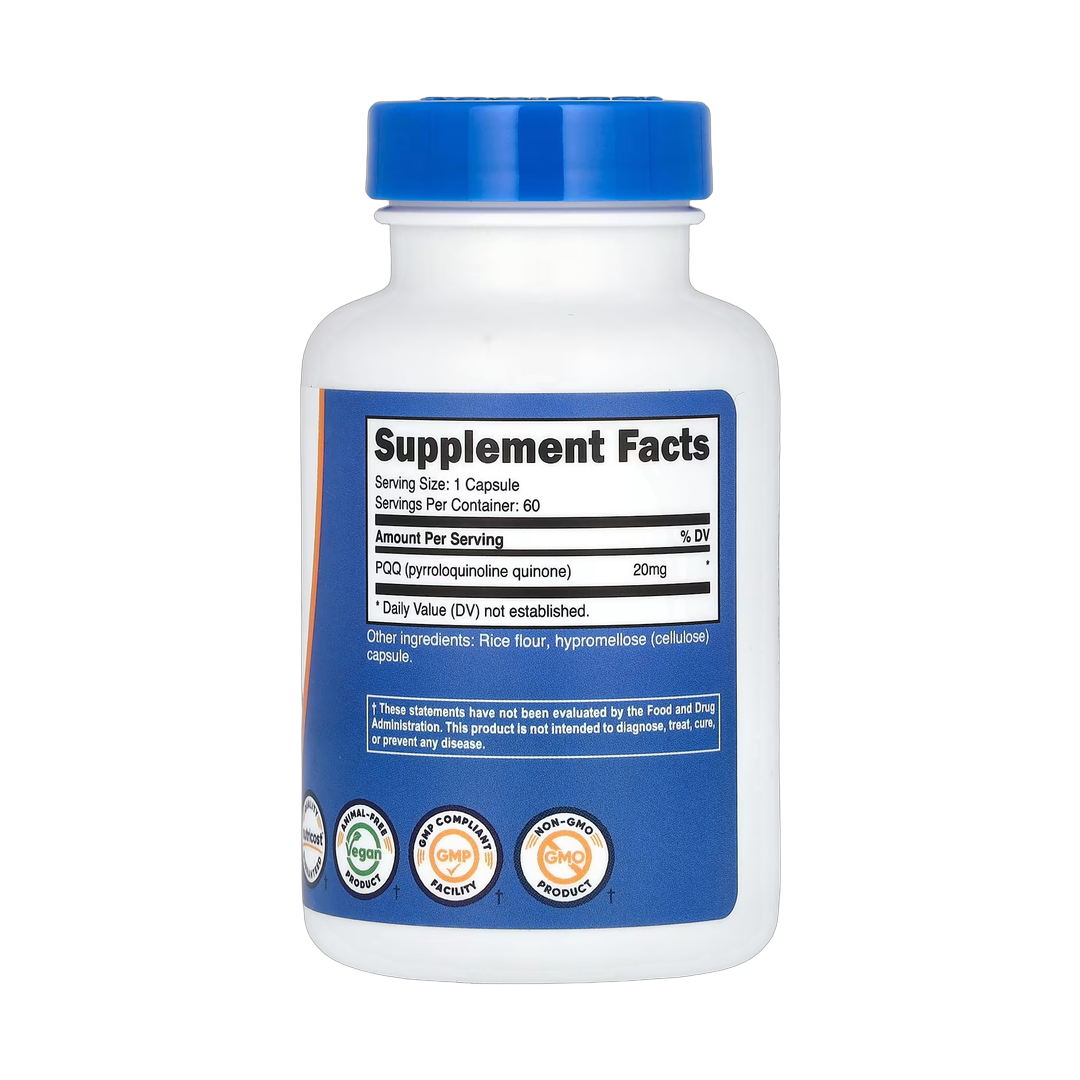 Nutricost, PQQ, 20 mg, 60 Capsules back packaging view