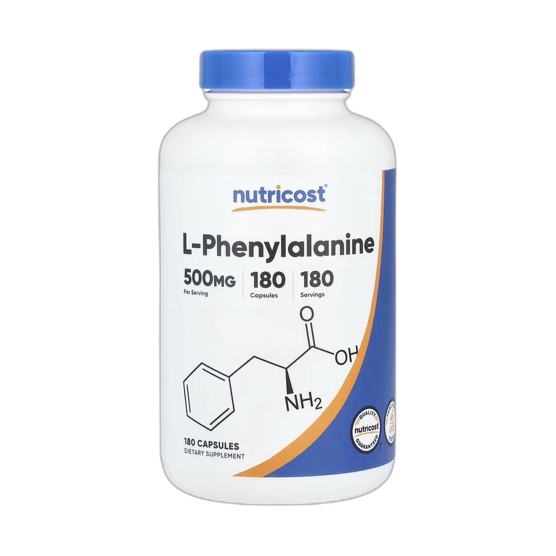 Nutricost, L-Phenylalanine, 500 mg, 180 Capsules front packaging view