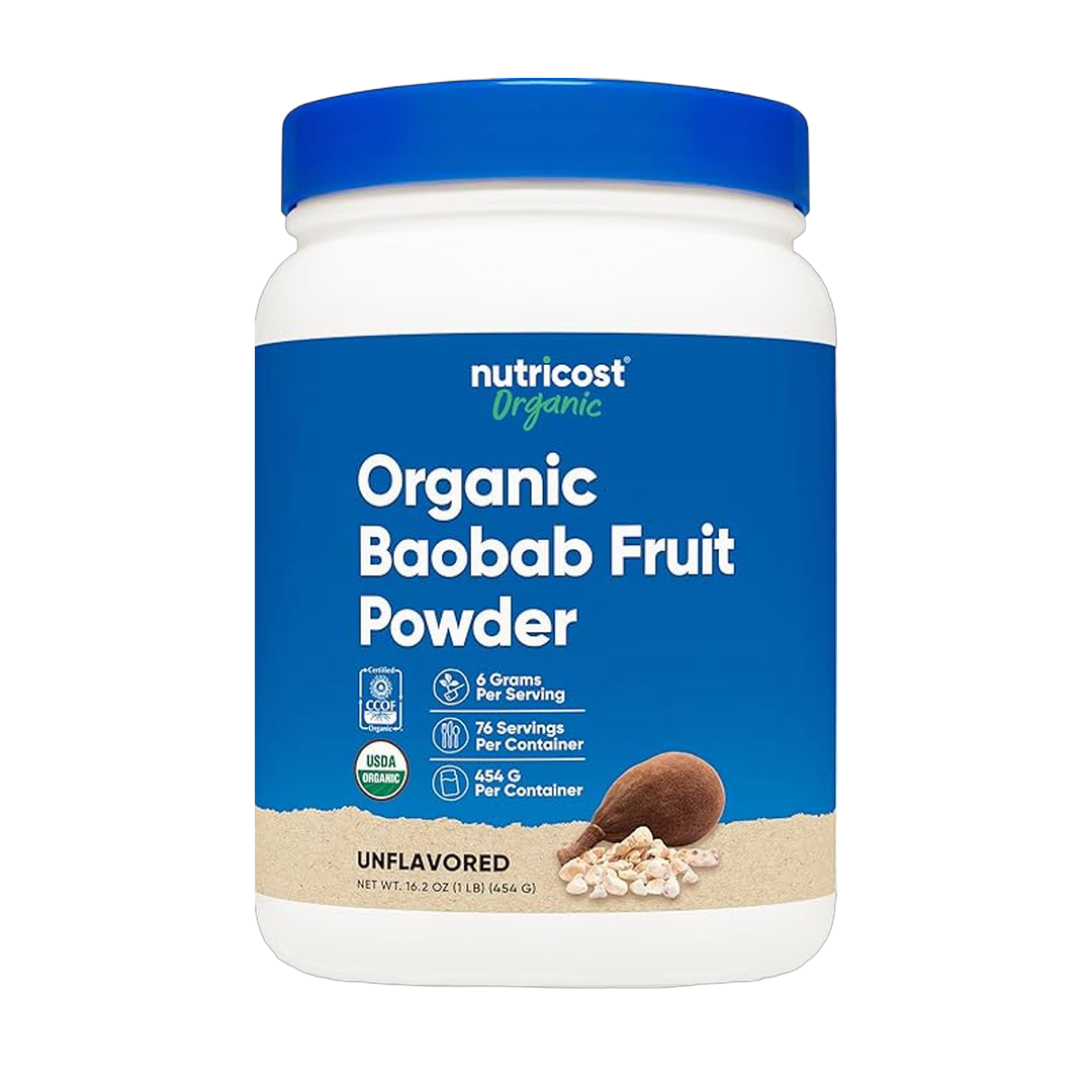 Nutricost, Organic Baobab Fruit Powder, Unflavored, 1 lb, 454 g front packaging view