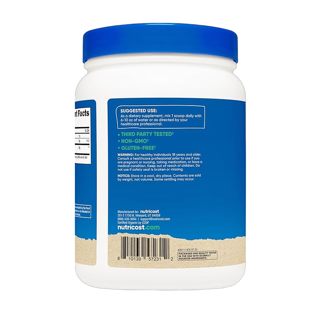 Nutricost, Organic Baobab Fruit Powder, Unflavored, 1 lb, 454 g packaging side view