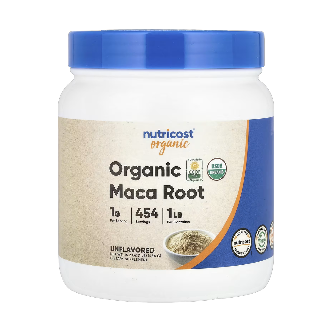 Nutricost, Organic Maca Root, Unflavored, 1 lb, 454 g front packaging view