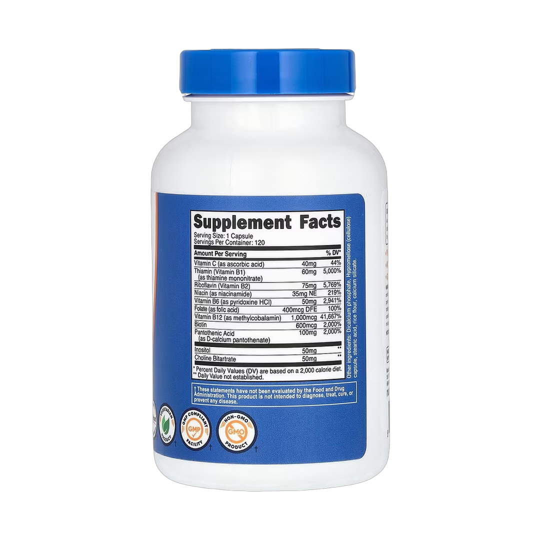Nutricost, Vitamin B Complex, 462 mg, 120 Capsules back packaging view