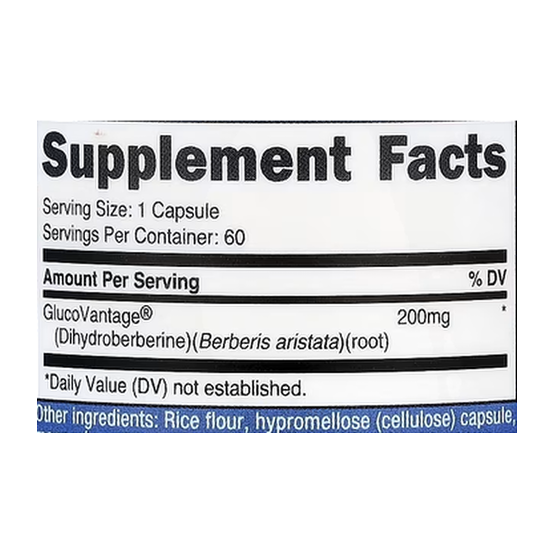 Nutricost, Dihydroberberine, 200 mg, 60 Capsules supplement facts label showing ingredients, vitamins, minerals, and serving information