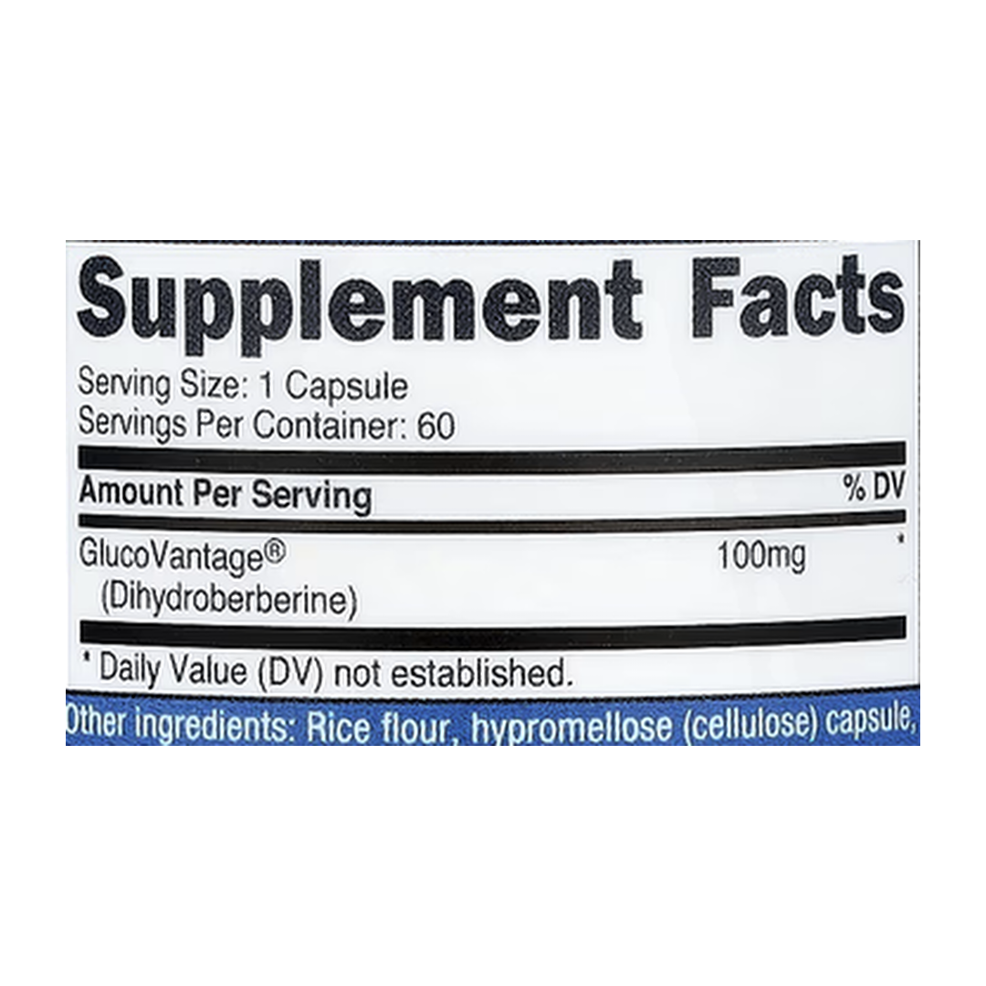 Nutricost, Dihydroberberine, 100 mg , 60 Capsules supplement facts label showing ingredients, vitamins, minerals, and serving information