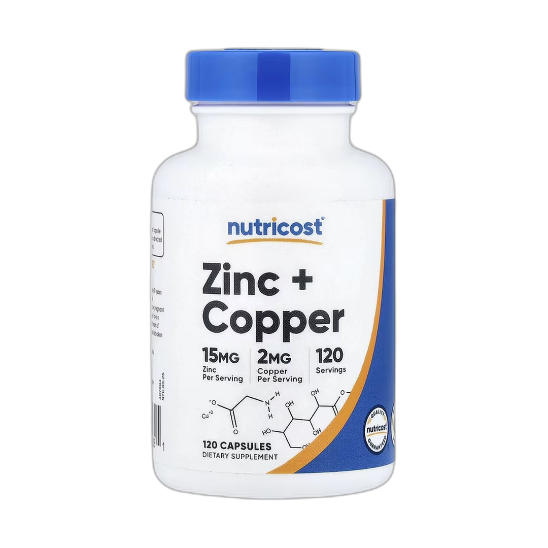 Nutricost, Zinc + Copper, 120 Capsules front packaging view