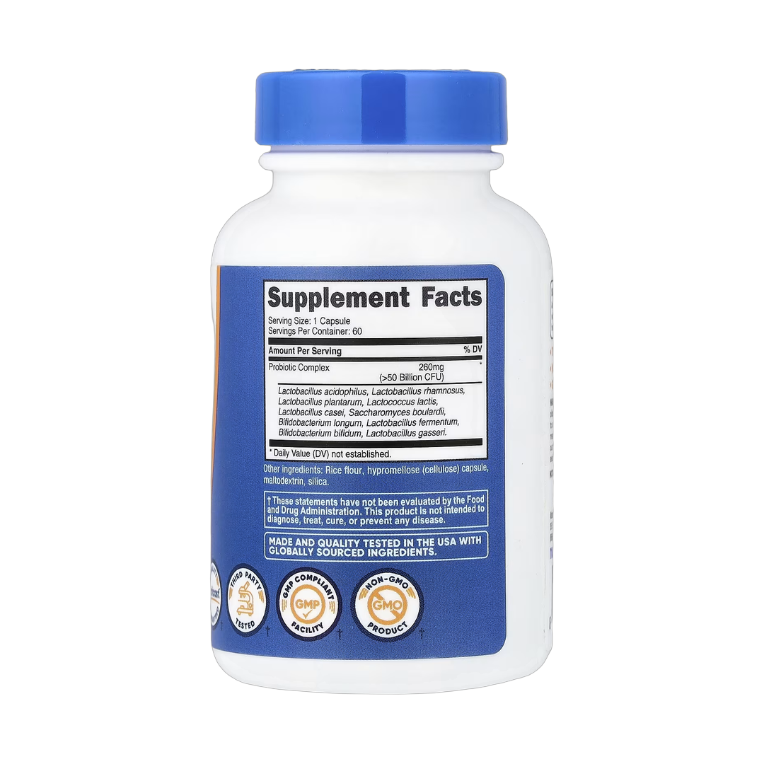 Nutricost, Probiotic Complex, >50 Billion CFU, 60 Capsules back packaging view