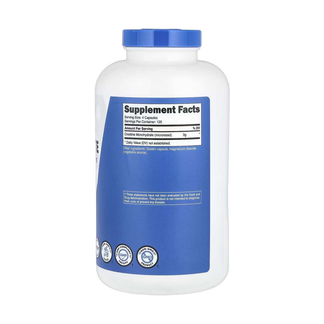 Nutricost, Performance, Creatine Monohydrate, 500 Capsules back packaging view