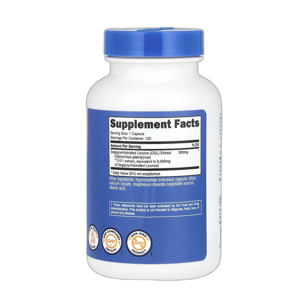 Nutricost, DGL, 5,000 mg, 120 Capsules back packaging view