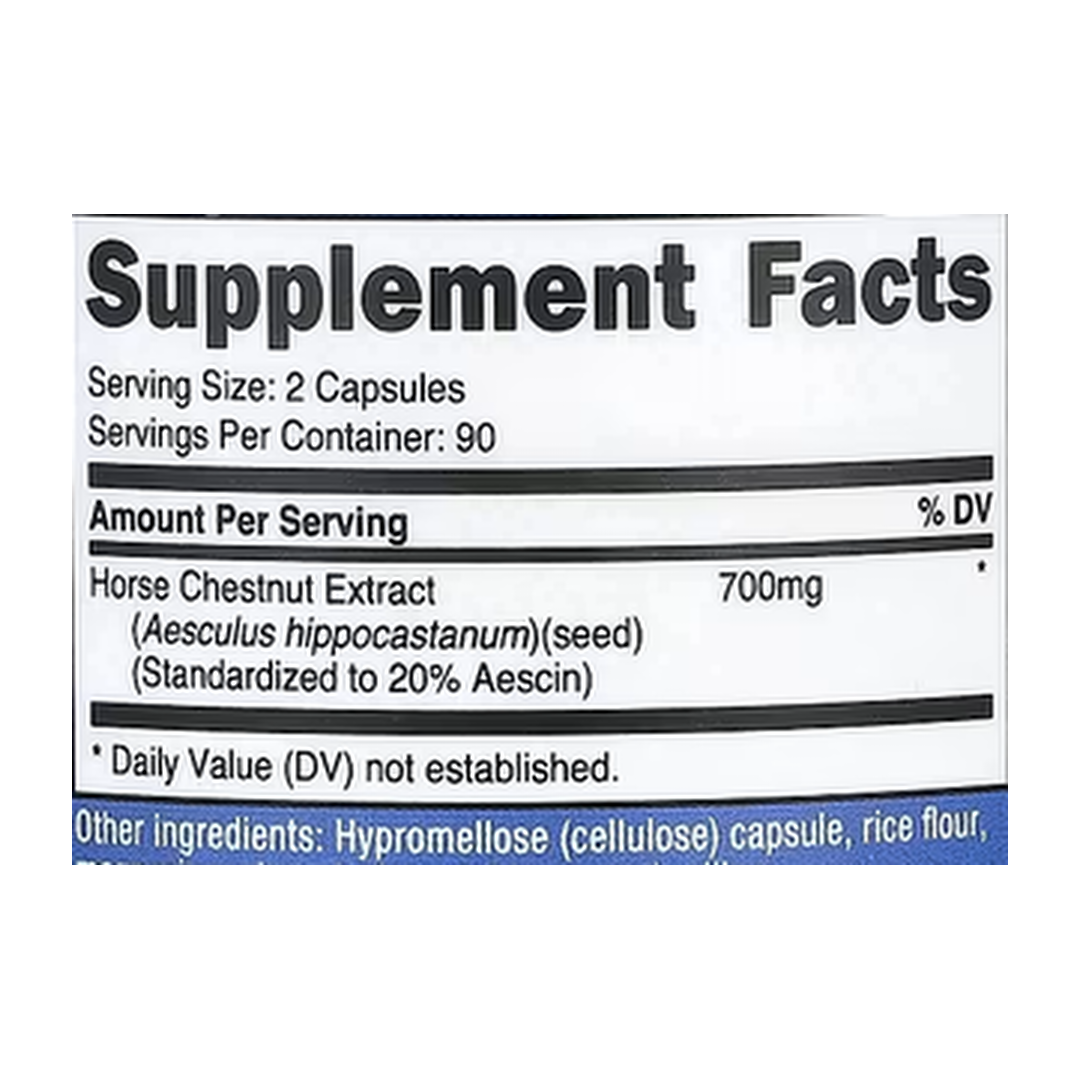 Nutricost, Horse Chestnut, 180 Capsules supplement facts label showing ingredients, vitamins, minerals, and serving information