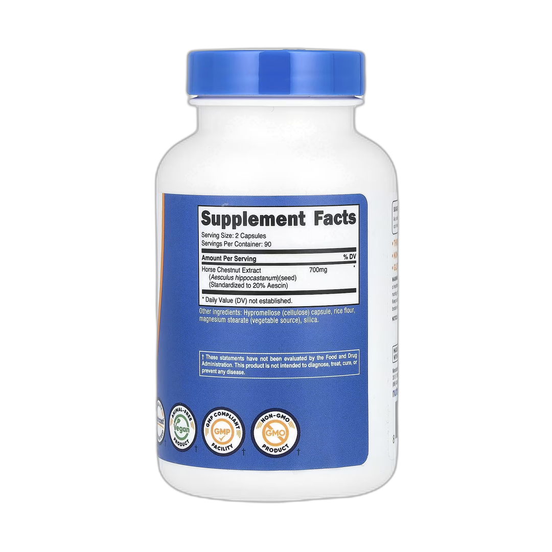 Nutricost, Horse Chestnut, 180 Capsules back packaging view