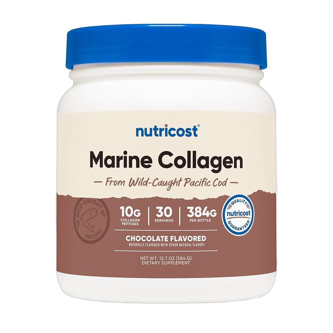 Nutricost, Marine Collagen, Chocolate, 13.7 oz, 383 g front packaging view