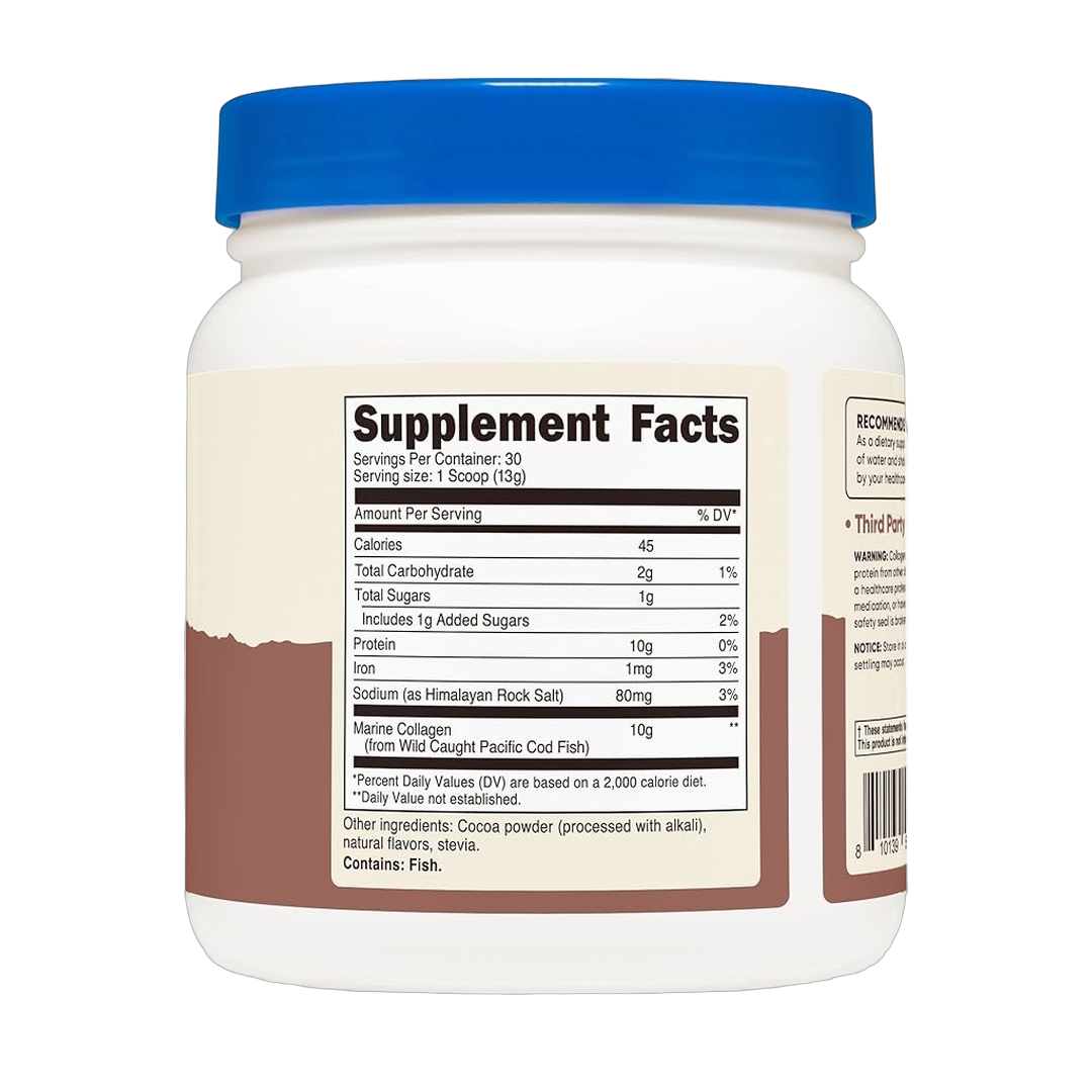 Nutricost, Marine Collagen, Chocolate, 13.7 oz, 383 g back packaging view
