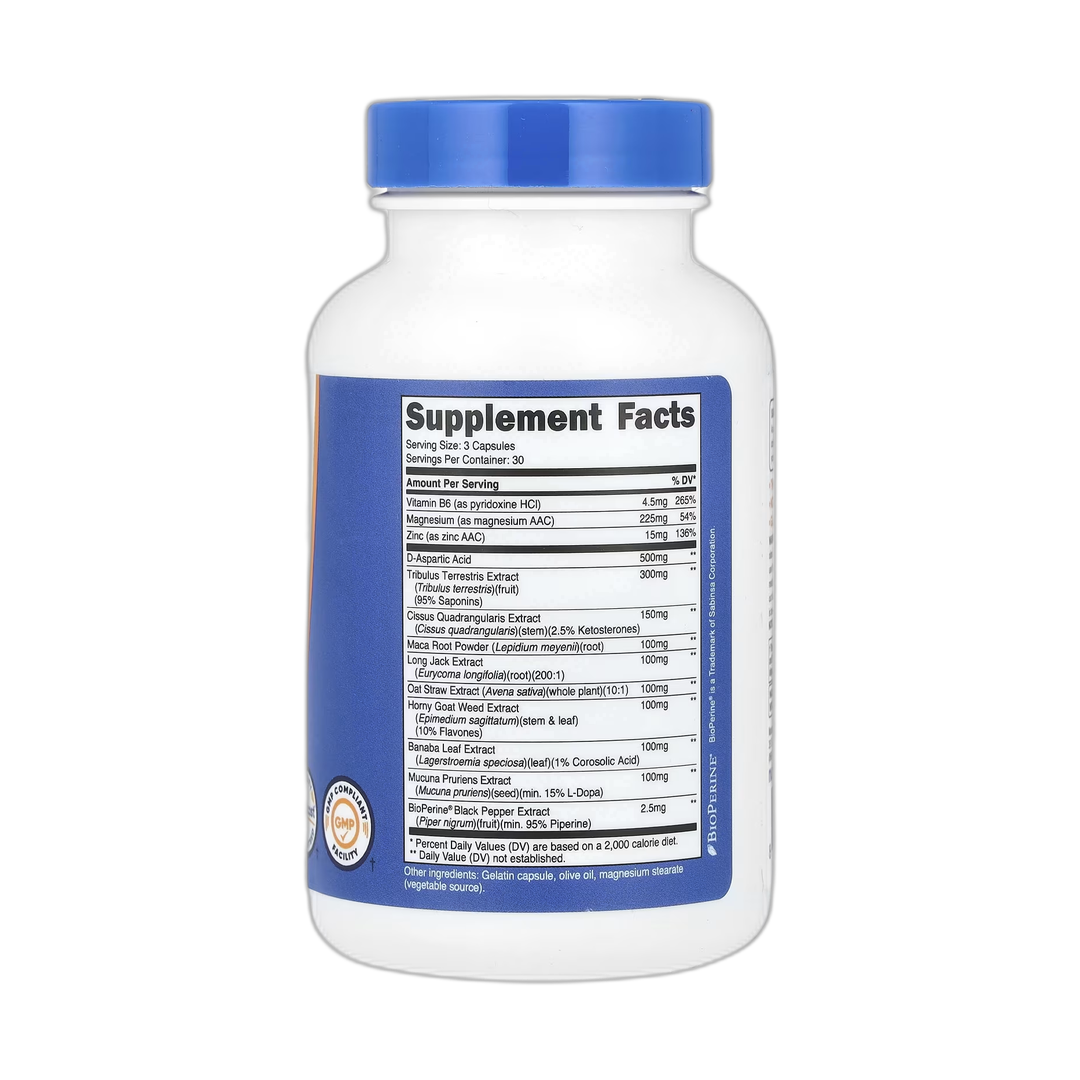 Nutricost, Testosterone Complex, 90 Capsules back packaging view