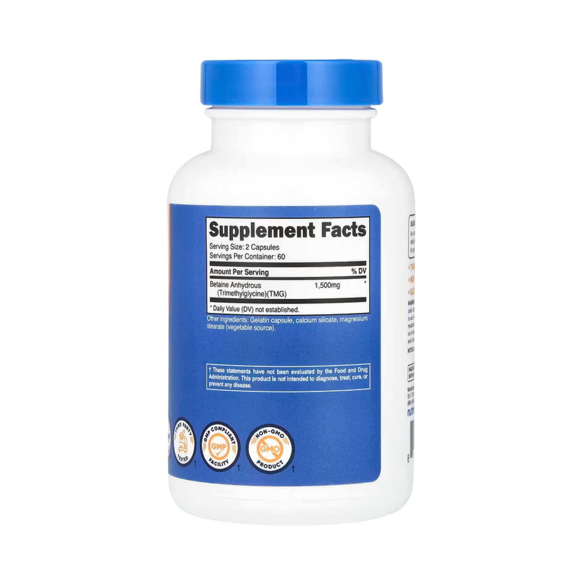 Nutricost, Betaine Anhydrous, 120 Capsules back packaging view