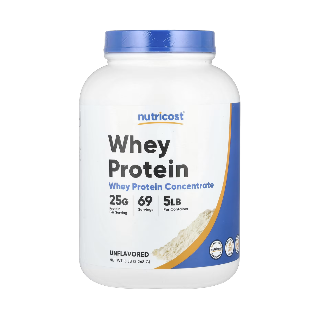 Nutricost, Whey Protein Concentrate, Unflavored, 5 lb, 2,268 g front packaging view