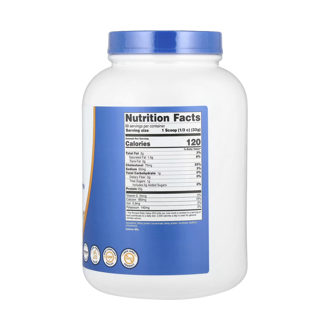 Nutricost, Whey Protein Concentrate, Unflavored, 5 lb, 2,268 g back packaging view
