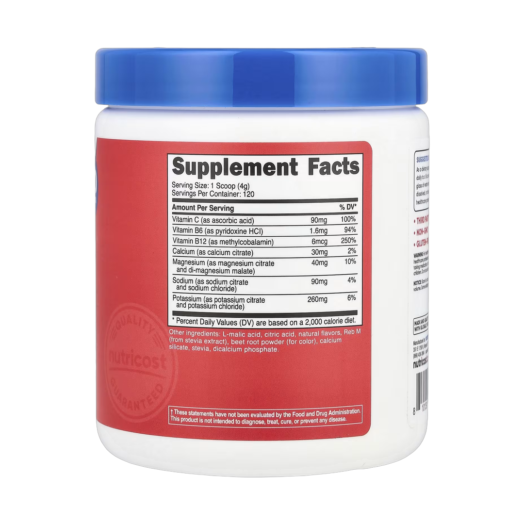 Nutricost, Electrolytes, Advanced Hydration Complex, Fruit Punch, 1 lb, 468 g back packaging view