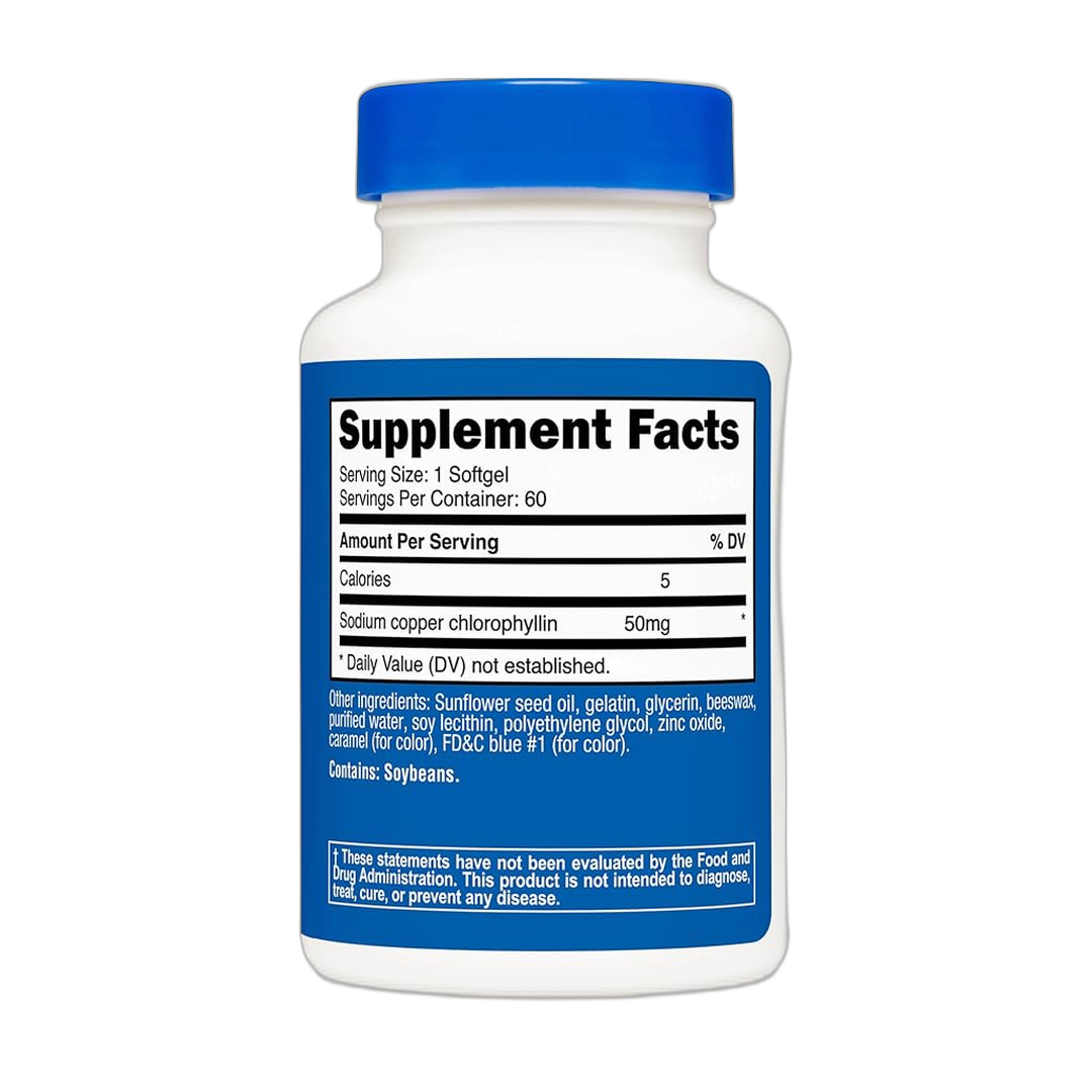 Nutricost Chlorophyll (50mg) 60 Softgels back packaging view