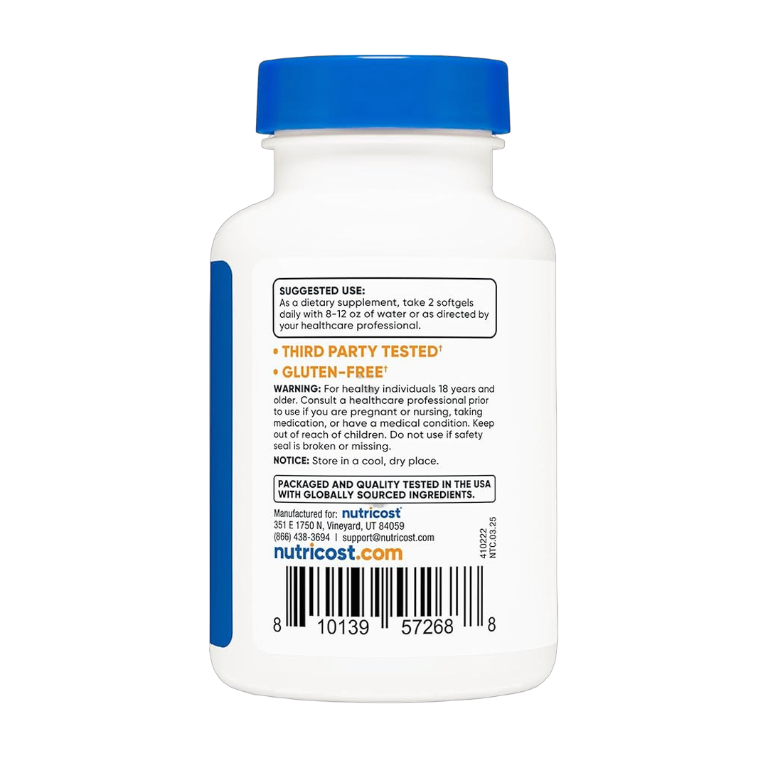 Nutricost, Chlorophyll, 100mg, 120 Softgels packaging side view