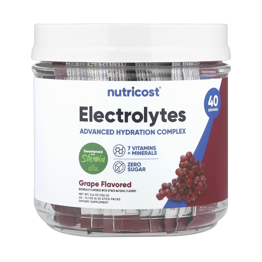 Nutricost, Electrolytes, Advanced Hydration Complex, Grape, 40 Stick Packs, 0.1 oz, (4 g) Each front packaging view