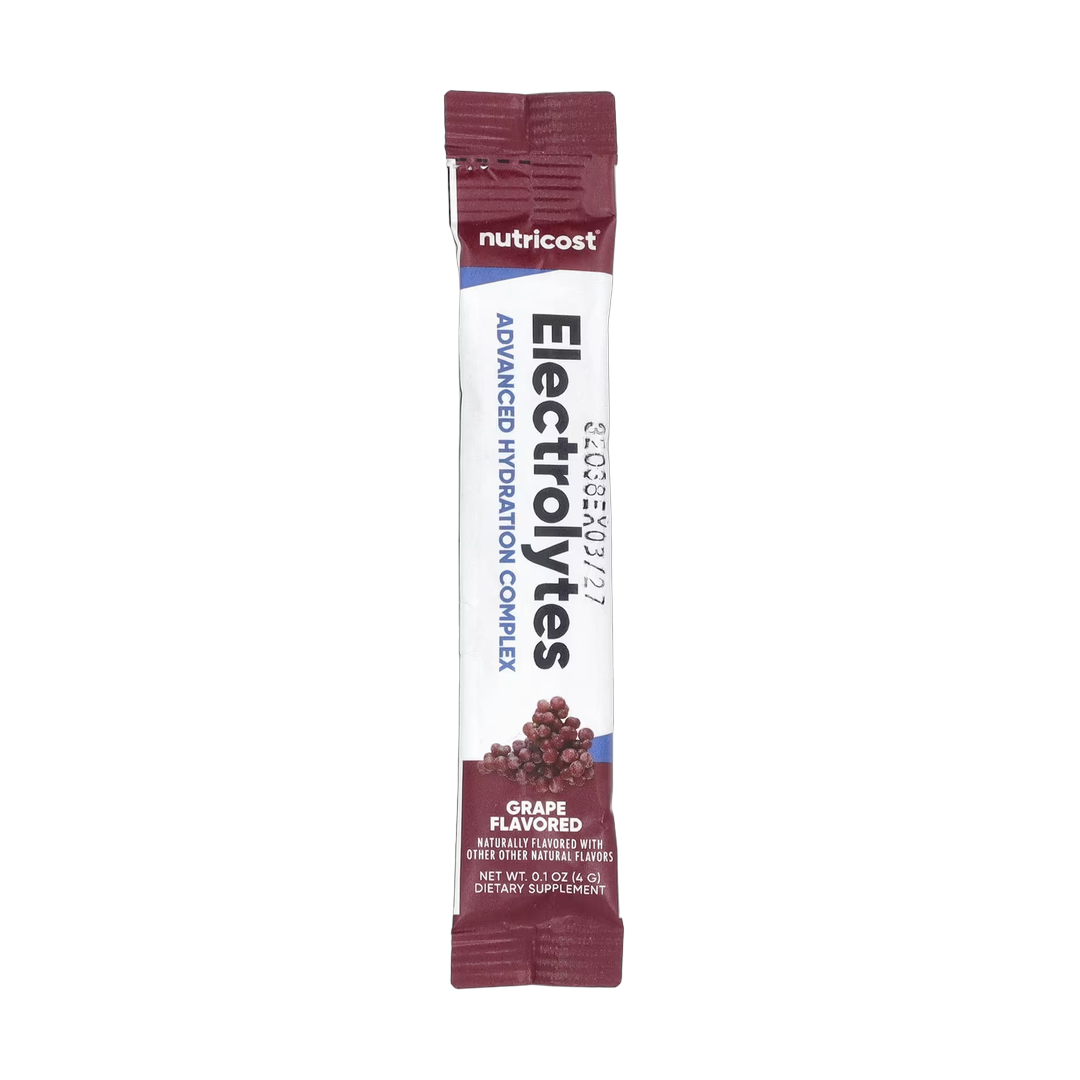 Nutricost, Electrolytes, Advanced Hydration Complex, Grape, 40 Stick Packs, 0.1 oz, (4 g) Each packaging side view