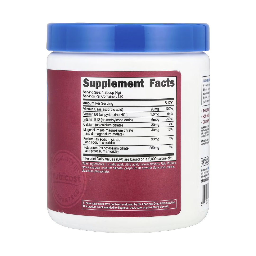 Nutricost, Electrolytes, Advanced Hydration Complex, Grape, 1 lb, 468 g back packaging view