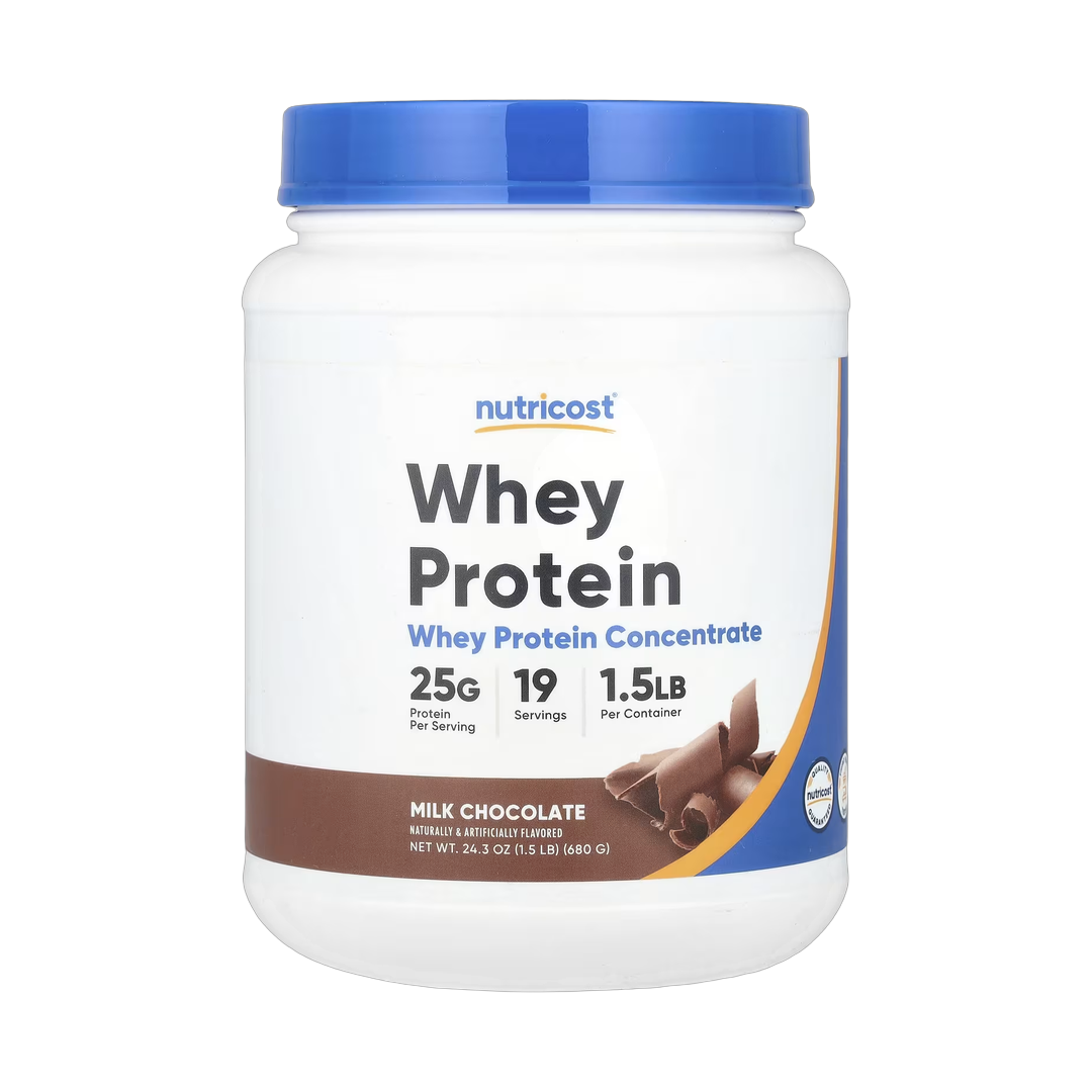 Nutricost, Whey Protein Concentrate, Milk Chocolate, 1.5 lb, 680 g front packaging view