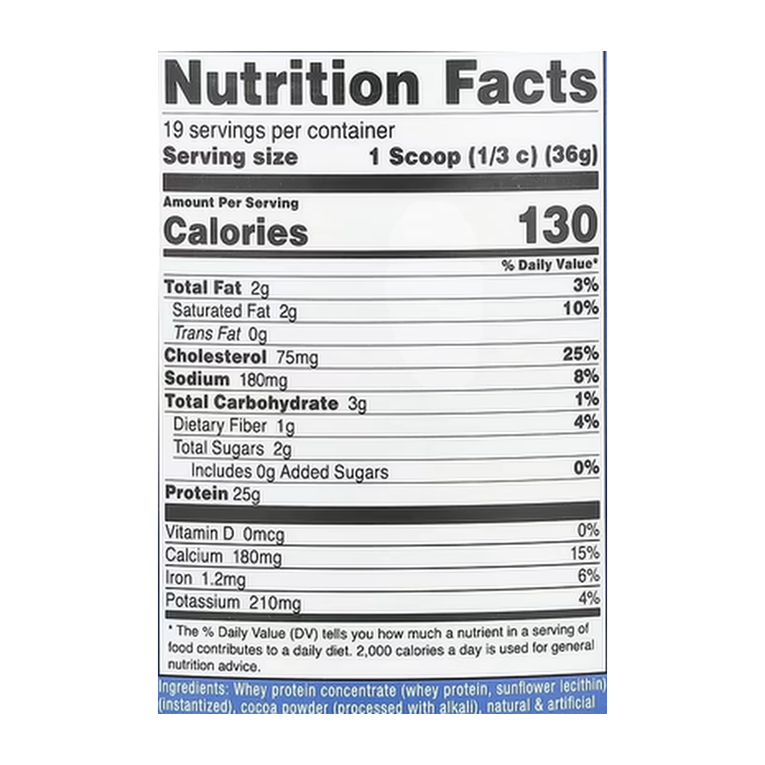 Nutricost, Whey Protein Concentrate, Milk Chocolate, 1.5 lb, 680 g supplement facts label showing ingredients, vitamins, minerals, and serving information