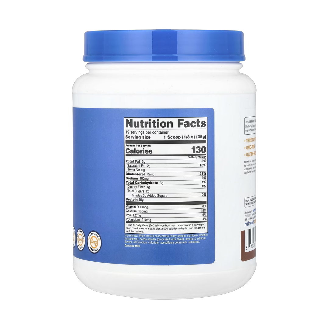 Nutricost, Whey Protein Concentrate, Milk Chocolate, 1.5 lb, 680 g back packaging view