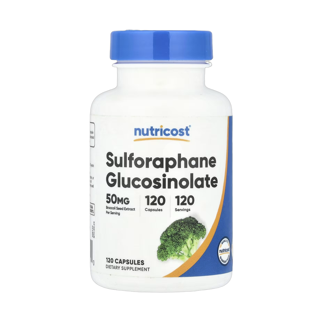 Nutricost, Sulforaphane Glucosinolate , 50 mg, 120 Capsules front packaging view