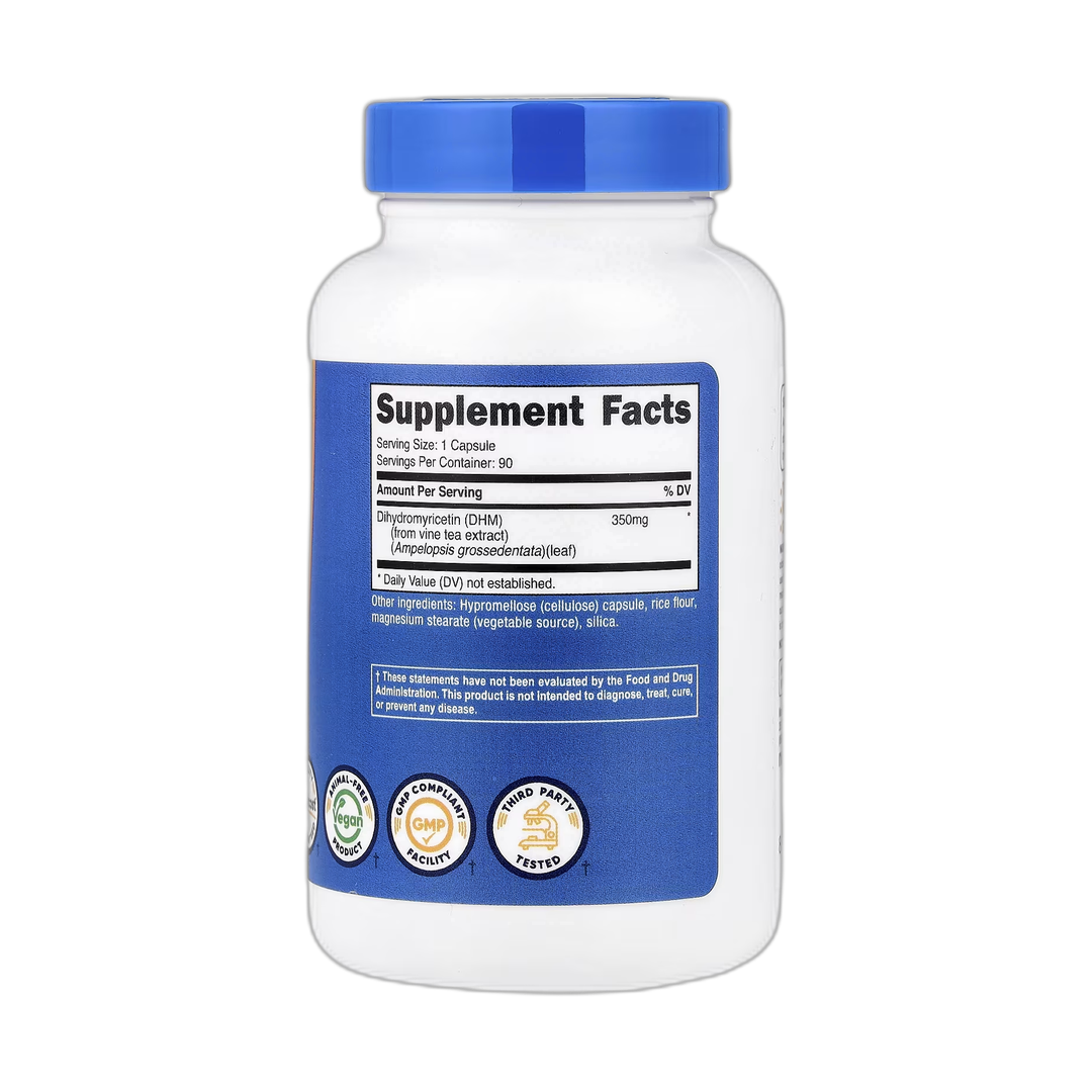 Nutricost, DHM, 350 mg, 90 Capsules back packaging view