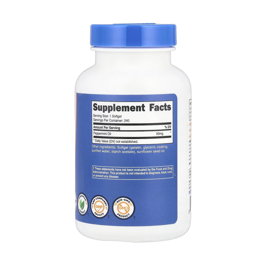 Nutricost, Peppermint Oil, 50 mg, 240 Softgels back packaging view
