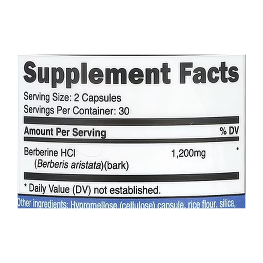 Nutricost, Berberine, 60 Capsules supplement facts label showing ingredients, vitamins, minerals, and serving information