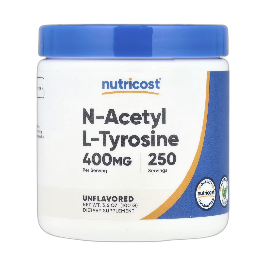 Nutricost, N-Acetyl L-Tyrosine, Unflavored, 3.6 oz, 100 g front packaging view