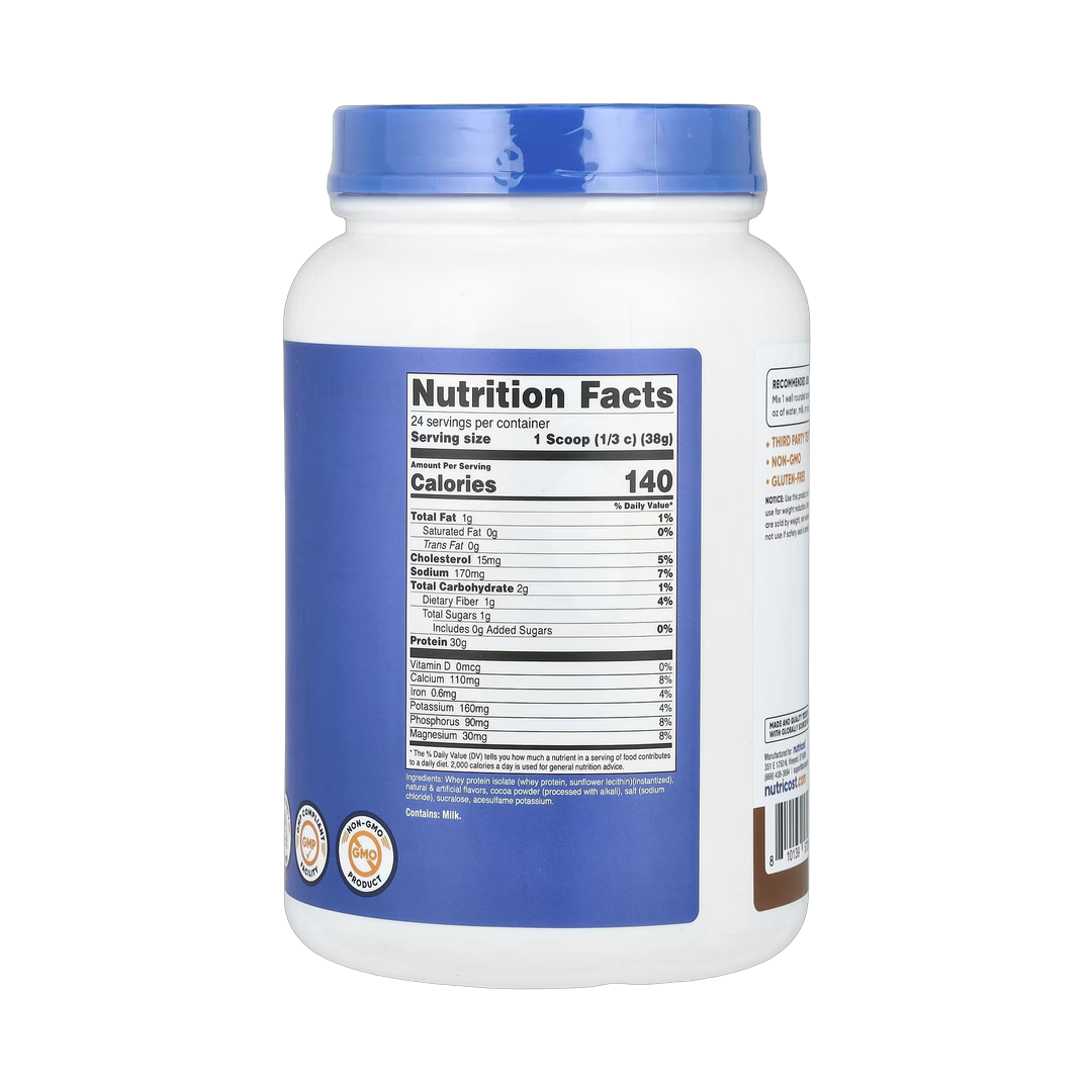 Nutricost, Whey Protein Isolate, Mocha, 2 lb, 907 g back packaging view