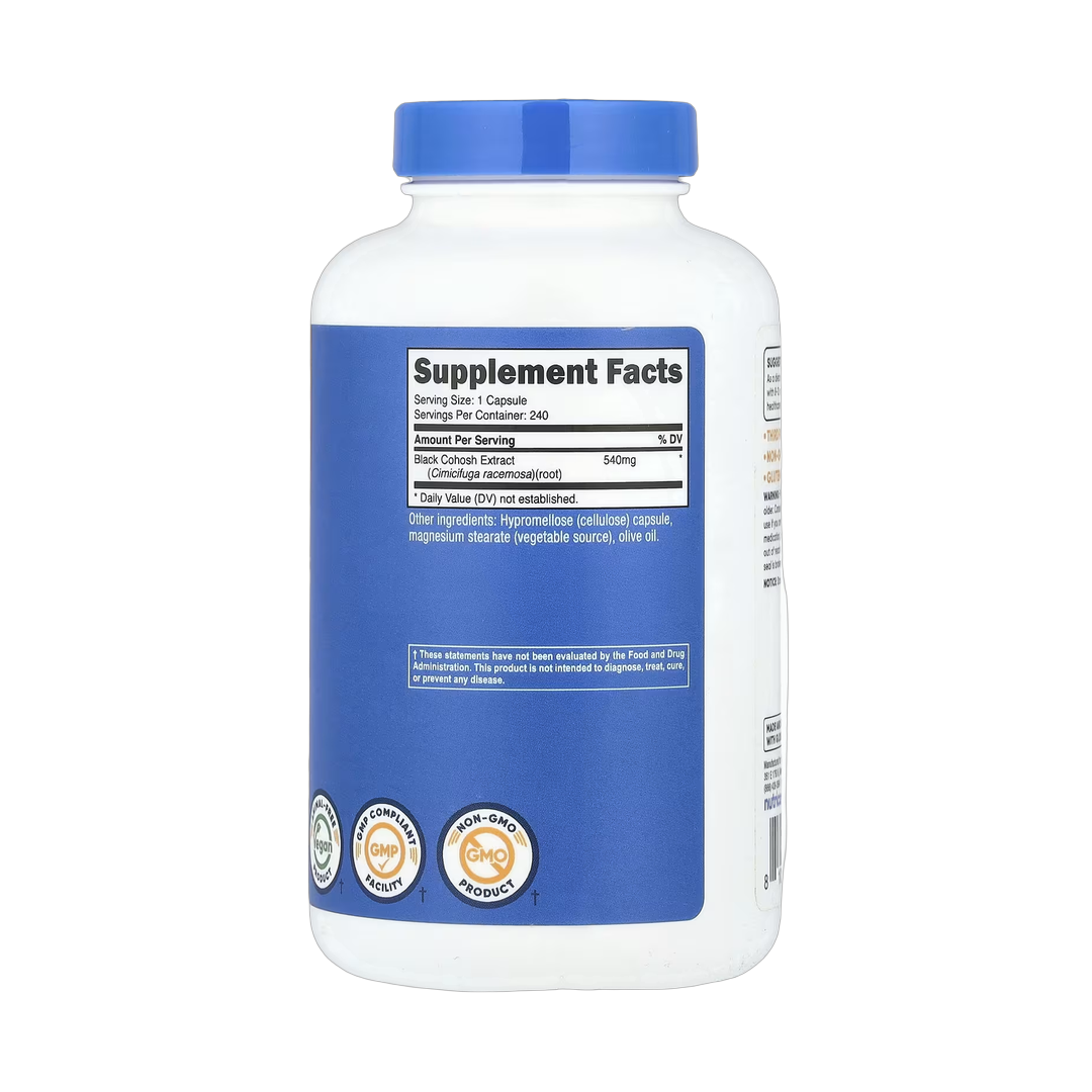 Nutricost, Black Cohosh, 540 mg, 240 Capsules back packaging view